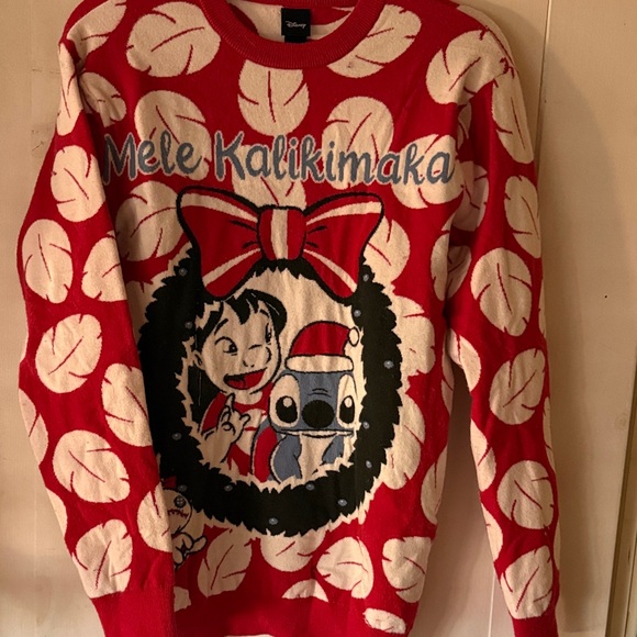 Disney Sweaters - Disney Red and White Mele Kalikimaka Sweater women XS